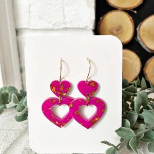 Glitter Heart Earrings: Hot Pink & Gold Confetti, Stainless Hooks