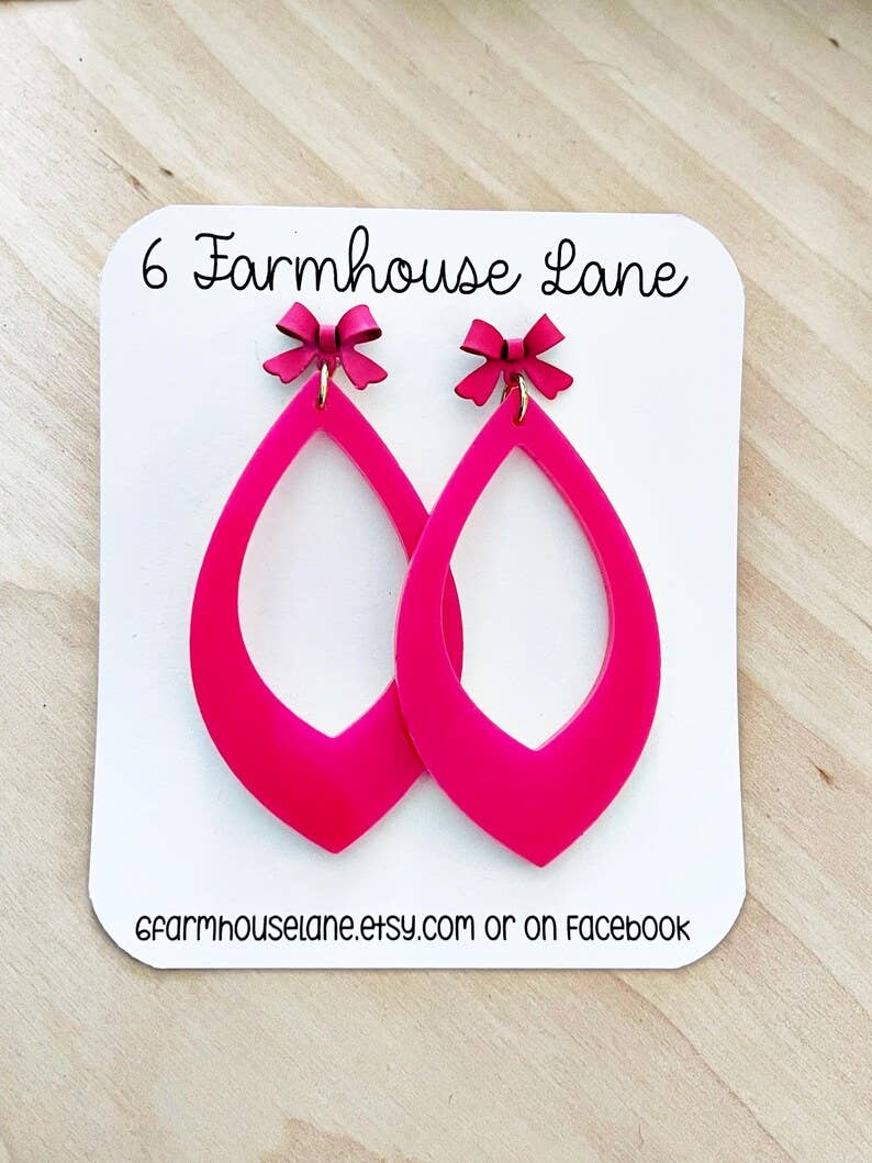 Hot Pink teardrop Earrings: Glossy Acrylic Dangle Jewelry