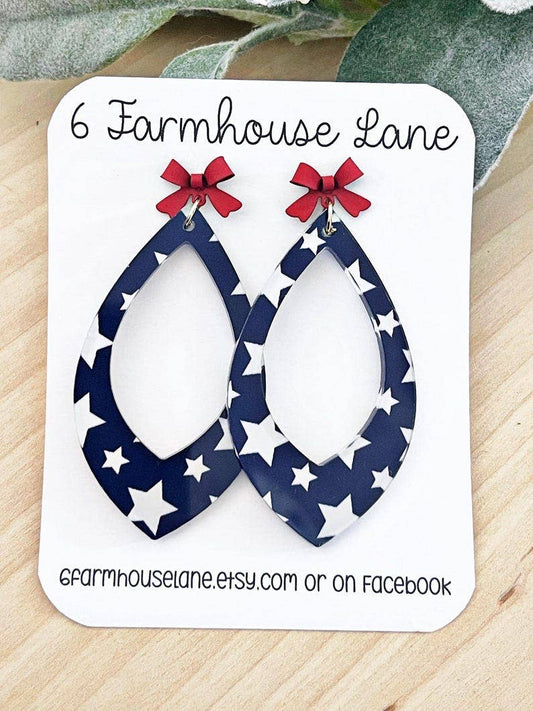 Patriotic star Teardrop Earrings: 4th of July Red White and Blue