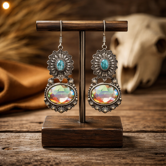 Turquoise and Crystal Western Earrings