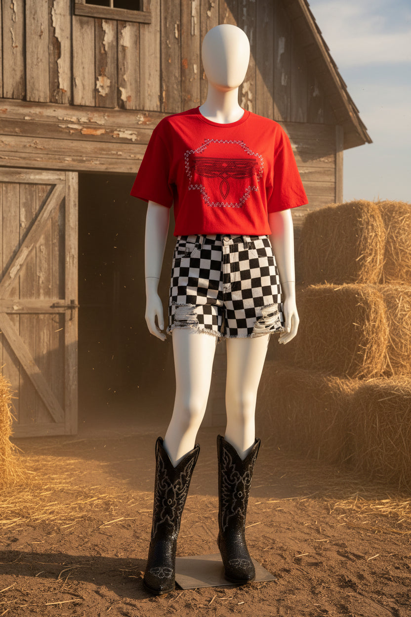 Checkered Boot Stitch Tee